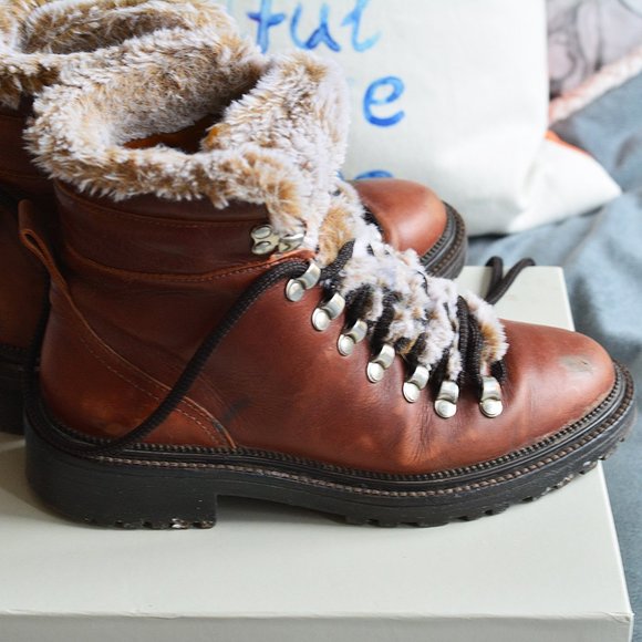 Zara Leather Faux Fur Hiking Boots - Picture 5 of 11